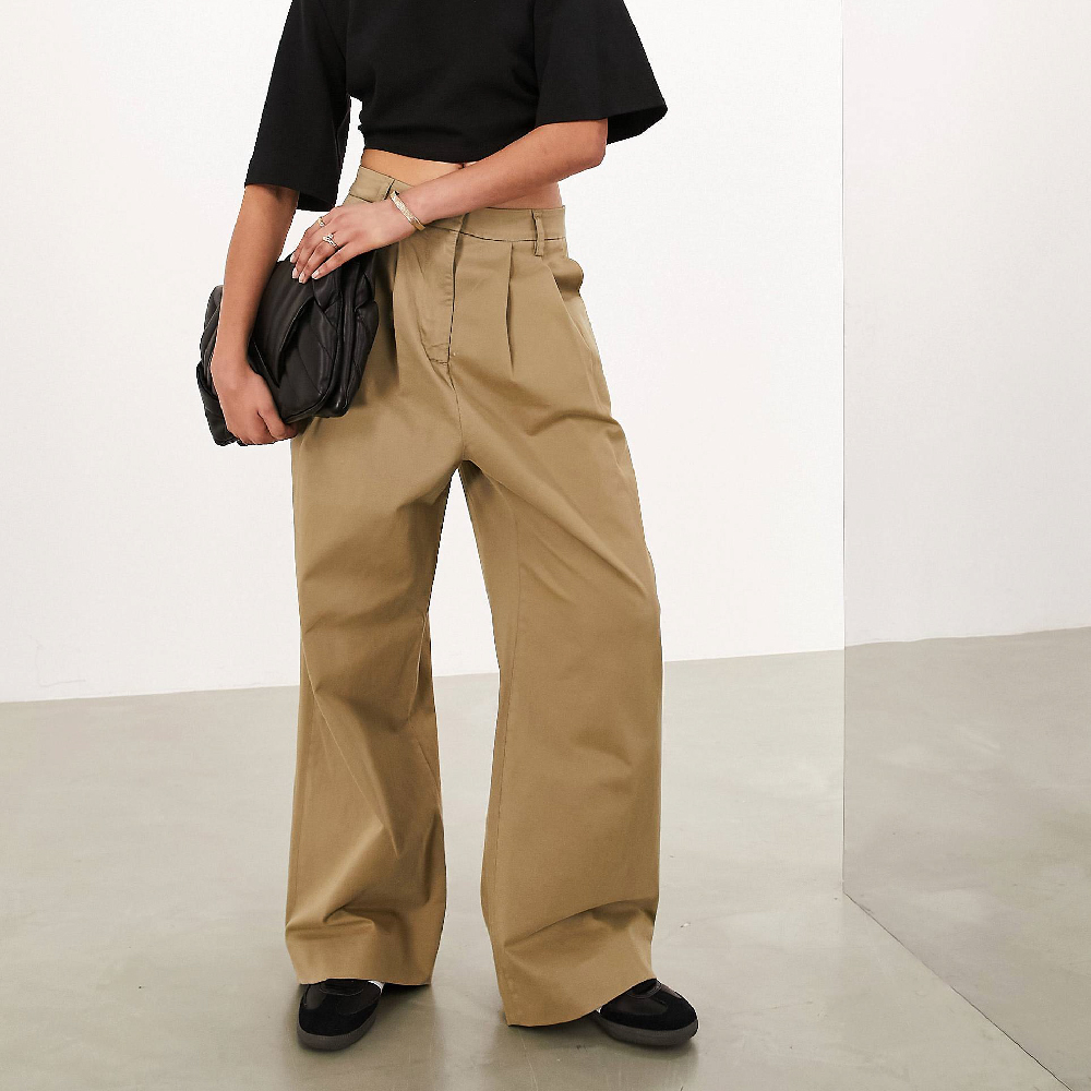 Брюки Asos Edition Relaxed Cotton Twill, коричневый широкие пляжные брюки черного цвета asos