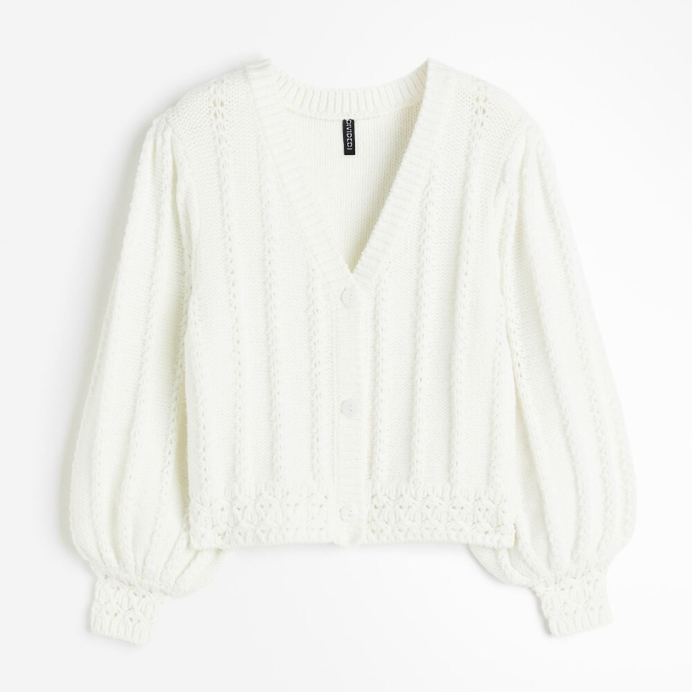 

Кардиган H&M Textured-knit Balloon-sleeved, кремовый, Бежевый