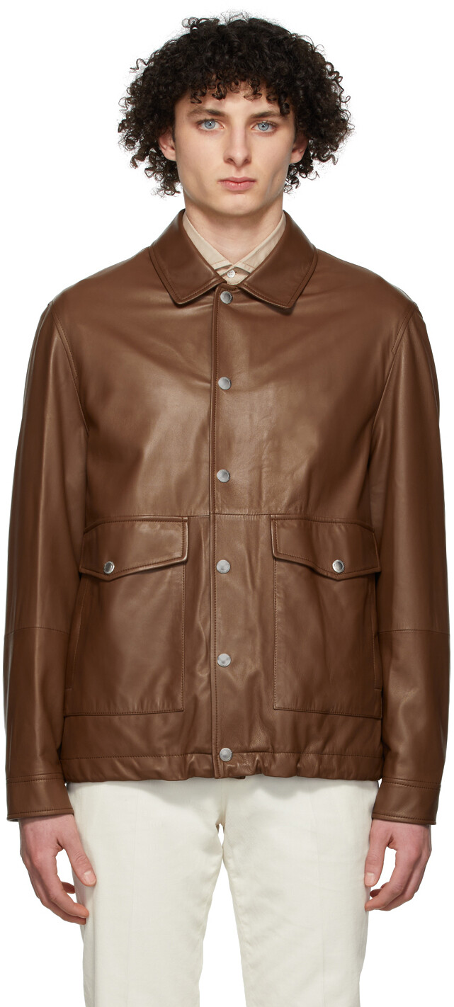 

Коричневая кожаная куртка Brunello Cucinelli, Коричневый