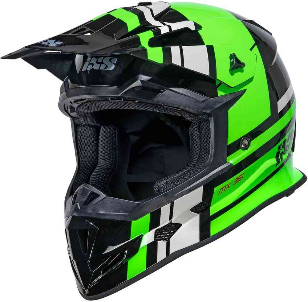 361 2.3 Шлем для мотокросса IXS, черный матовый/зеленый шлем ixs 362 2 0 для мотокросса черно серо белый
