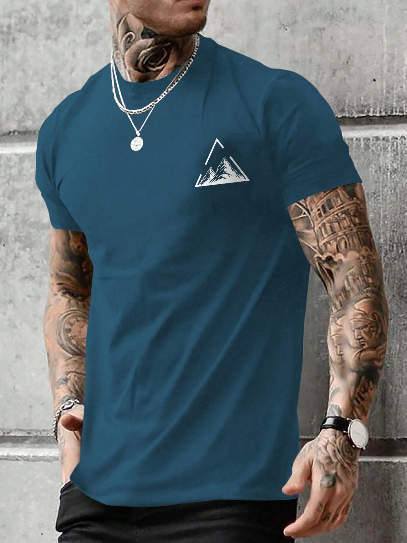 Мужская футболка Manfinity LEGND с короткими рукавами и принтом гор, темно-синий