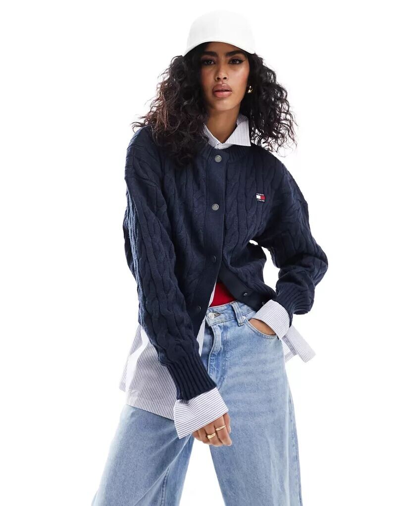

Темно-синий кардиган косой вязки с логотипом Tommy Jeans