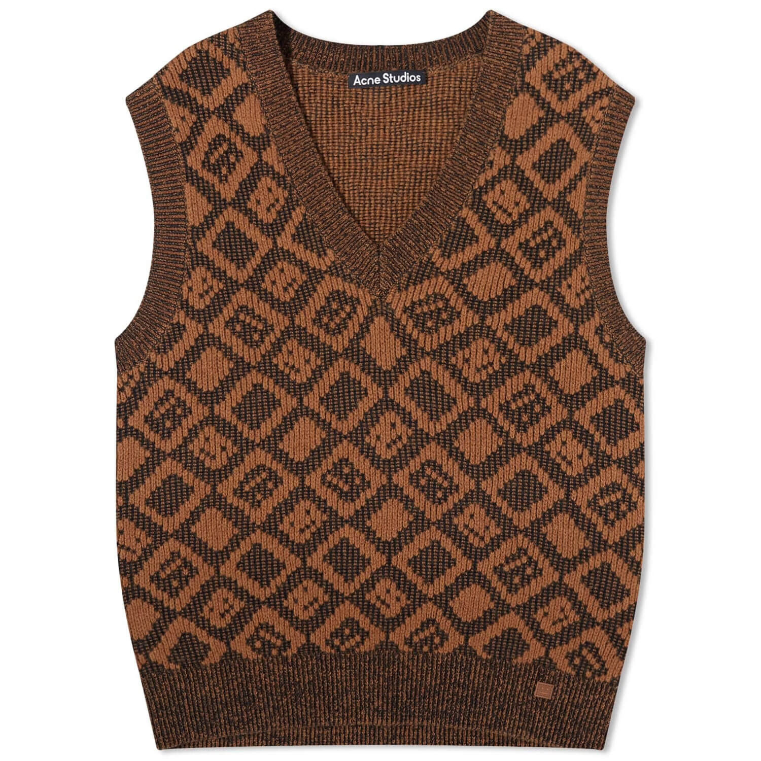

Acne Studios Konny Tiles Face Sleeveless Knit, toffee brown & black
