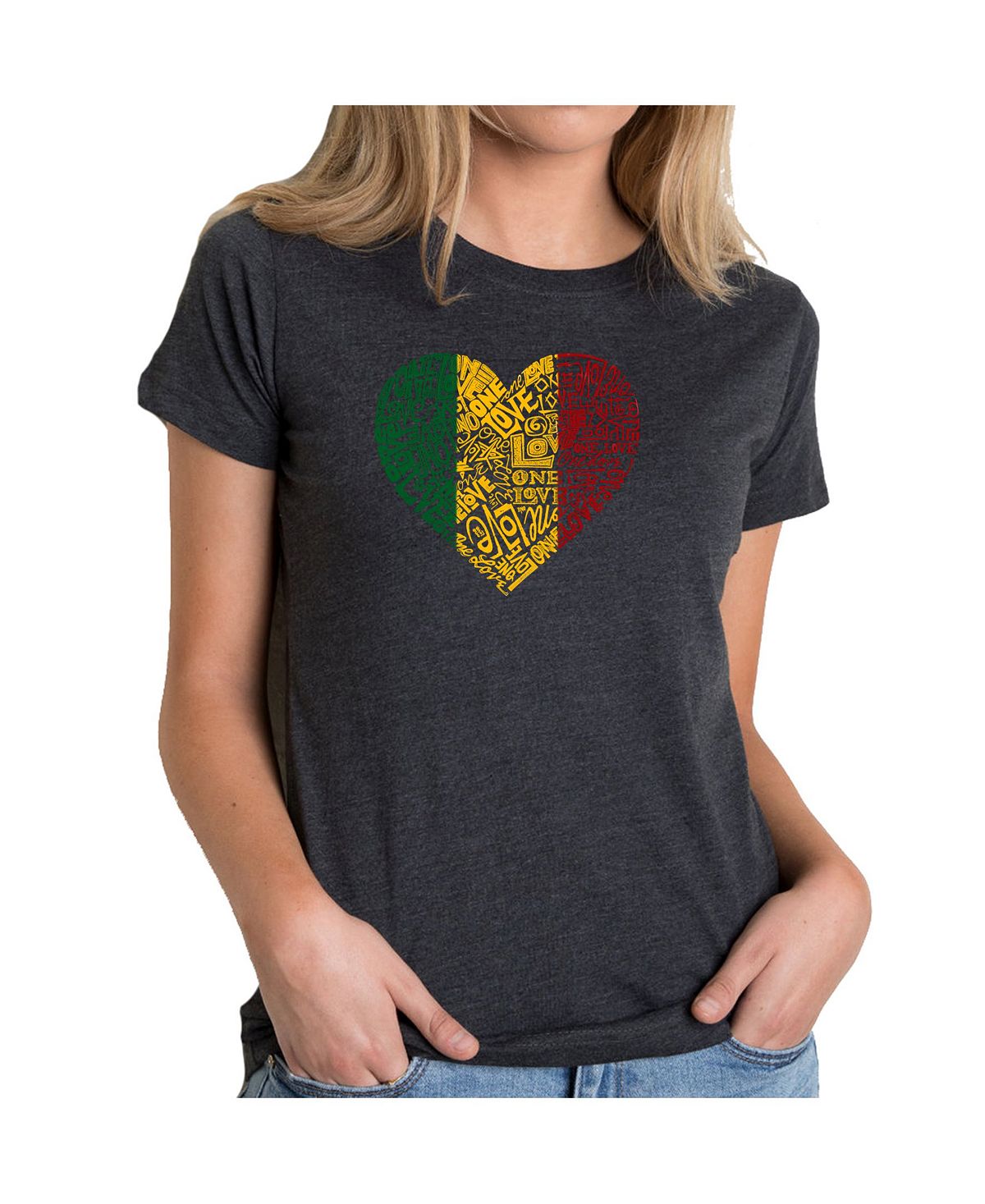 Женская футболка premium word art - one love heart LA Pop Art, черный панно сердце из слов маме керамика