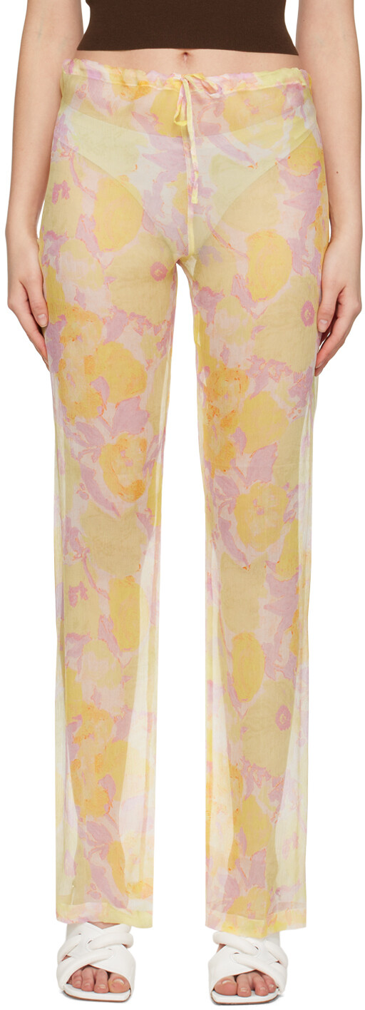 

Желто-розовые брюки с цветочным принтом Dries Van Noten, Розовый