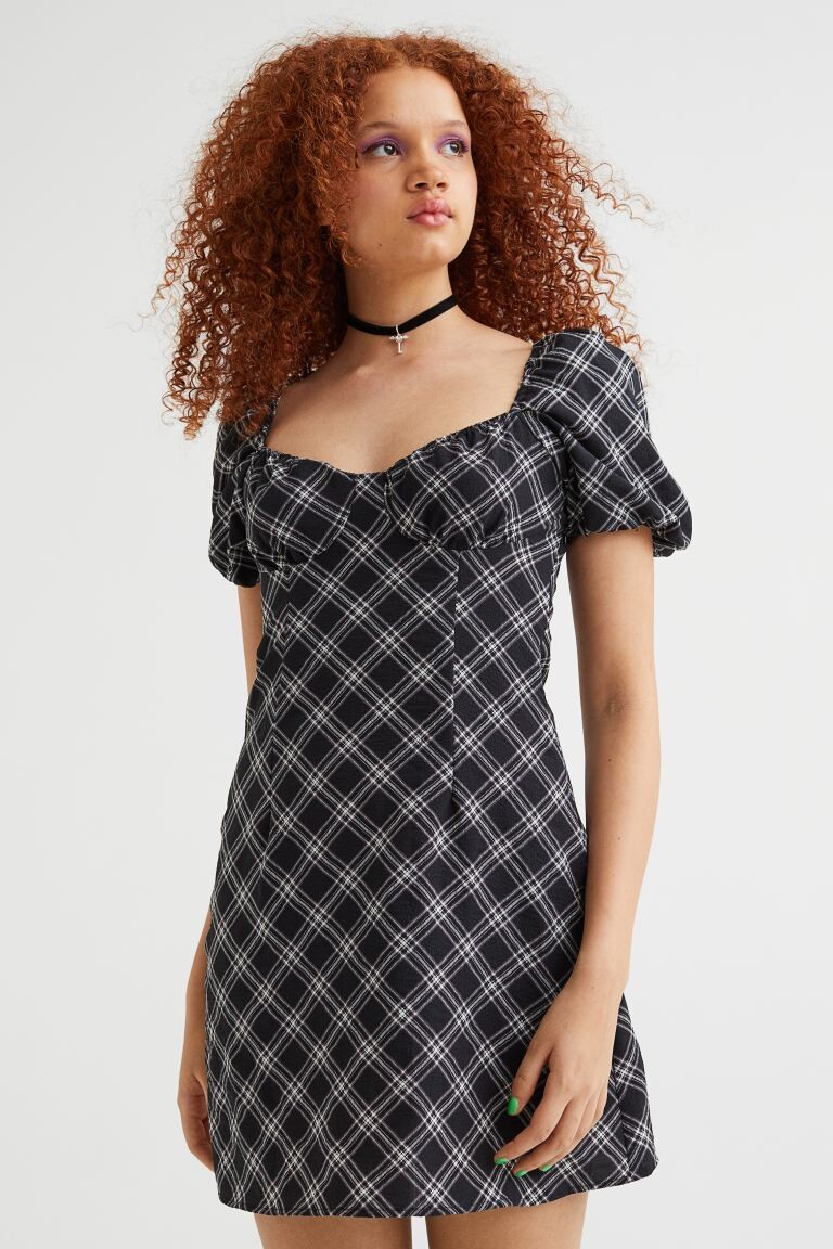 

Платье из крепа с пышными рукавами H&M, черный/сетка