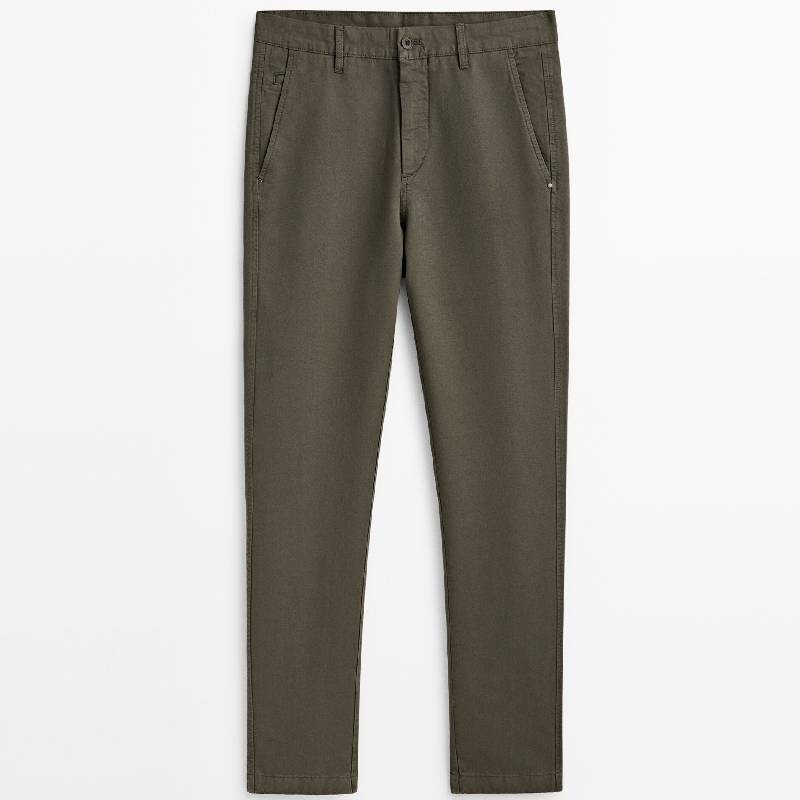 

Брюки Massimo Dutti Linen Blend Tapered, хаки
