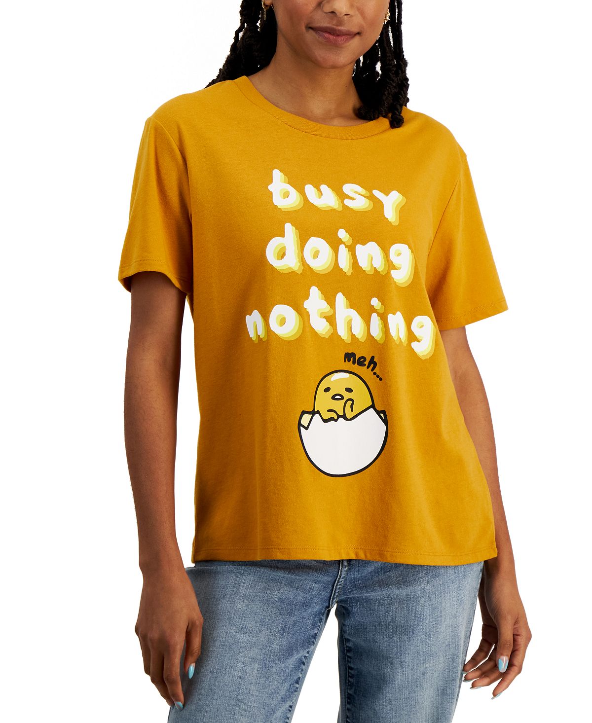 Футболка gudetama busy doing nothing для юниоров Love Tribe футболка женская с буквенным принтом модный винтажный топ в эстетике повседневная рубашка с круглым вырезом с графическим принтом на лет