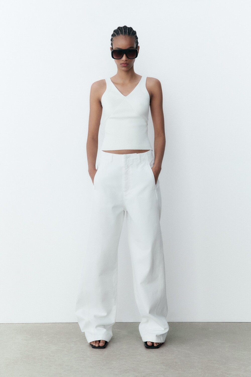 

Широкие джинсы с высокой талией z1975 ZARA, белый