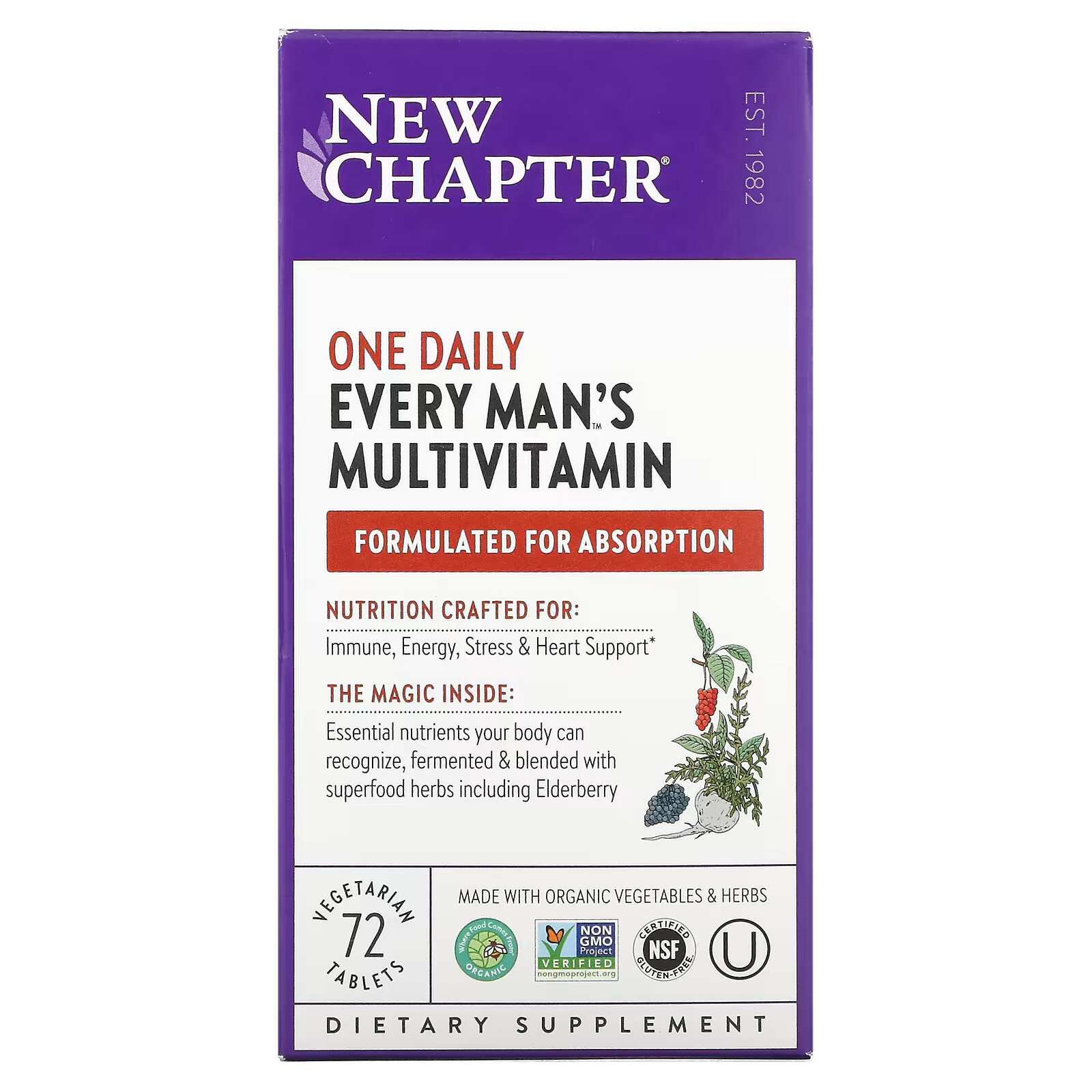цена New Chapter, Every Man's One Daily Multi, мультивитаминная добавка для мужчин, 72 вегетарианских таблетки