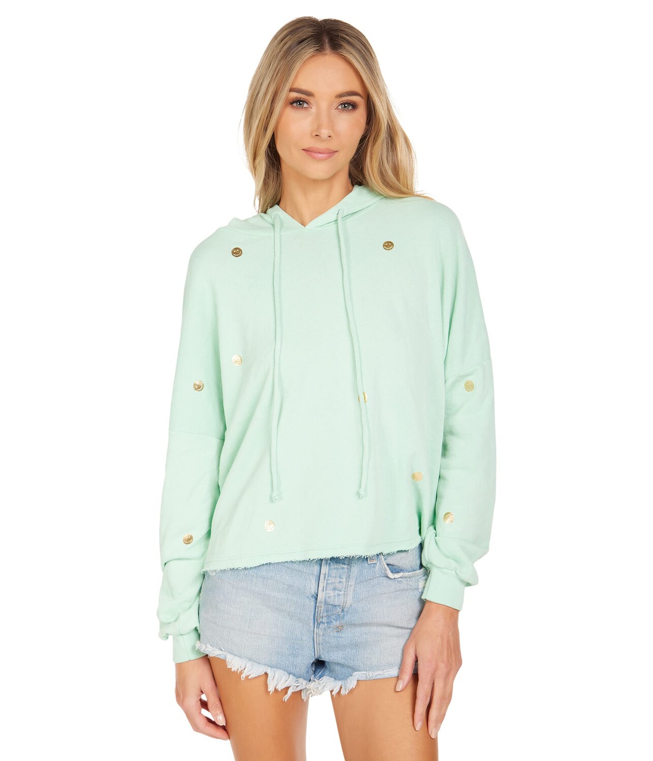 

Толстовка Michael Lauren, Lowry Cropped Hoodie with Gold Mini Happyface, Зеленый