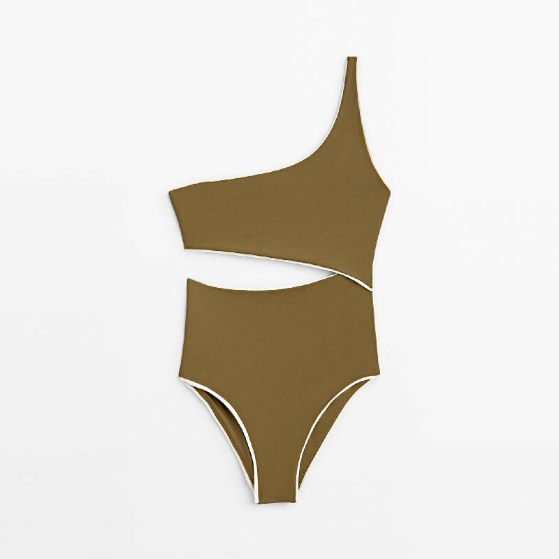 

Купальник Massimo Dutti Contrast Asymmetric, хаки