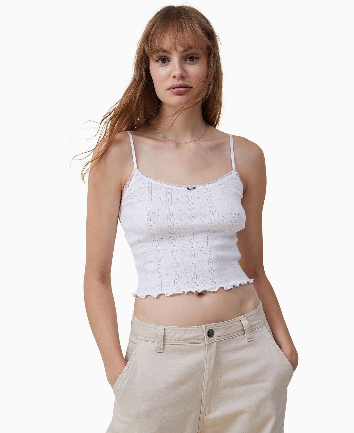

Женский топ на бретелях paige с кружевной отделкой и пуантелями COTTON ON, белый