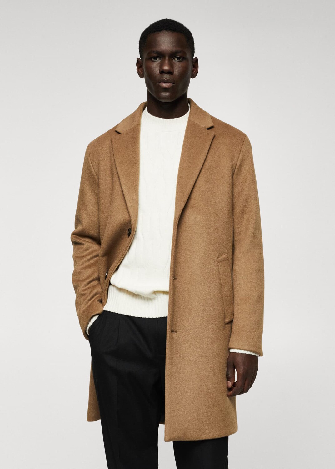

Пальто оверсайз из переработанной шерсти MANGO, коричневый