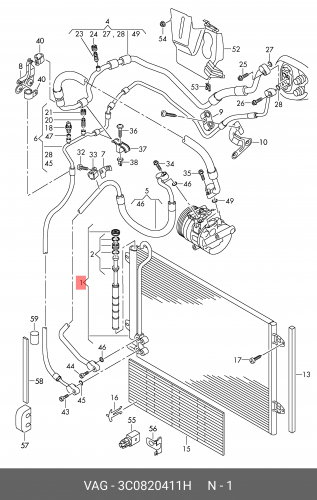 Радиатор кондиционера VW Passat CC/B8 mot.TSI/TFSI VAG 3C0 820 411 H