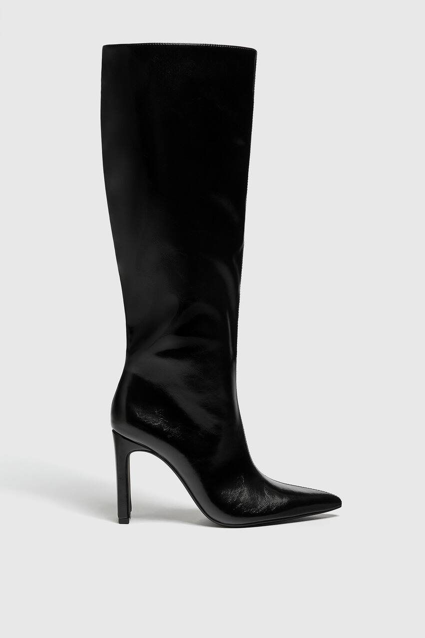 Сапоги до колен на высоком каблуке Pull&Bear, черный женские сапоги ninja tabi сапоги из коровьей кожи на высоком каблуке с разрезом круглый носок ботильоны на массивном каблуке