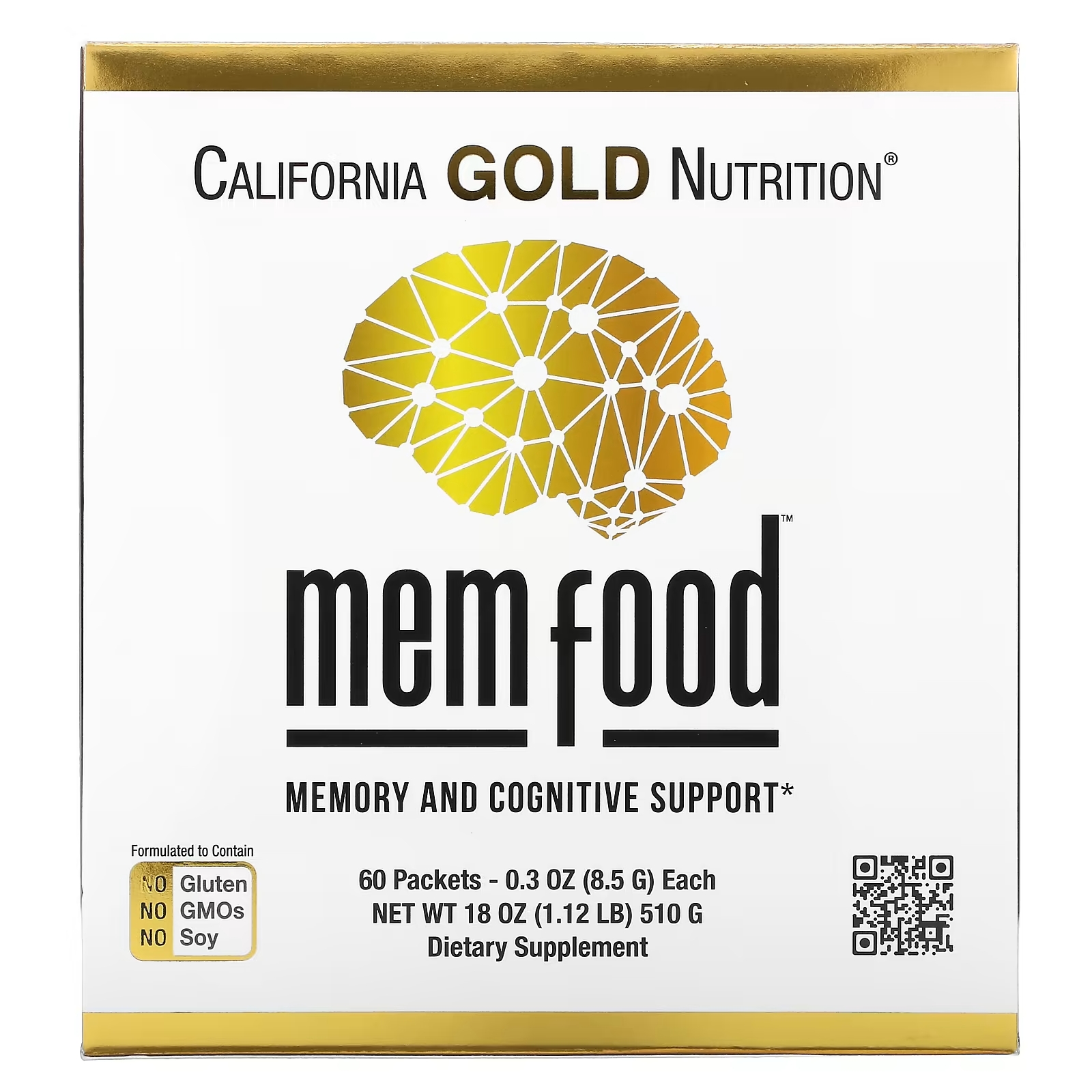 Добавка для Поддержки Памяти и Когнитивных Функций California Gold Nutrition MEM Food, 60 пакетиков по 8,5 г - фото