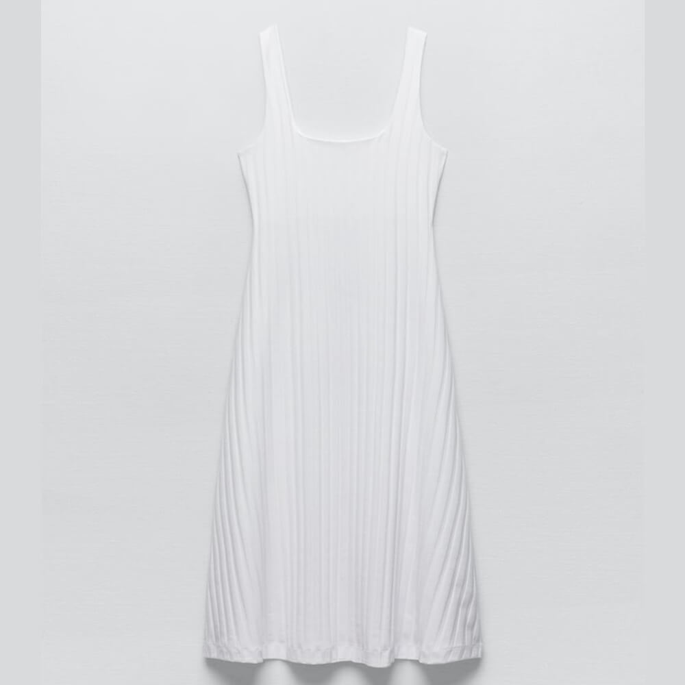 Платье Zara Ribbed With Straps, белый