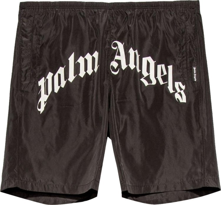 Шорты Palm Angels Curved Logo Swim Short 'Black/White', черный - фото