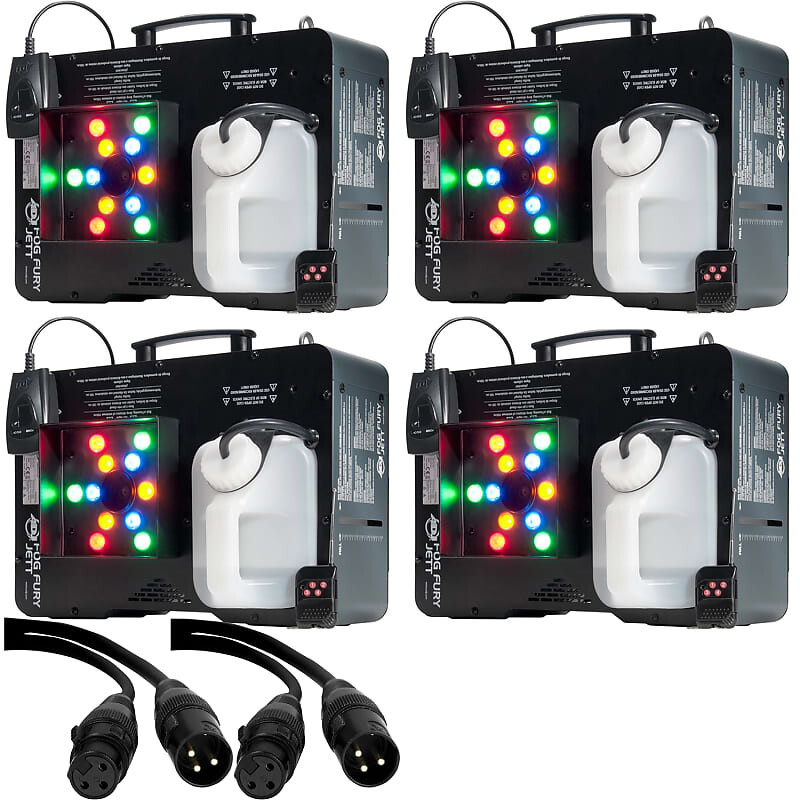 

ADJ Fog Fury Jett Высокоскоростные вертикальные туманообразователи, LED Wash (4 шт.) с кабелями American DJ FOG823