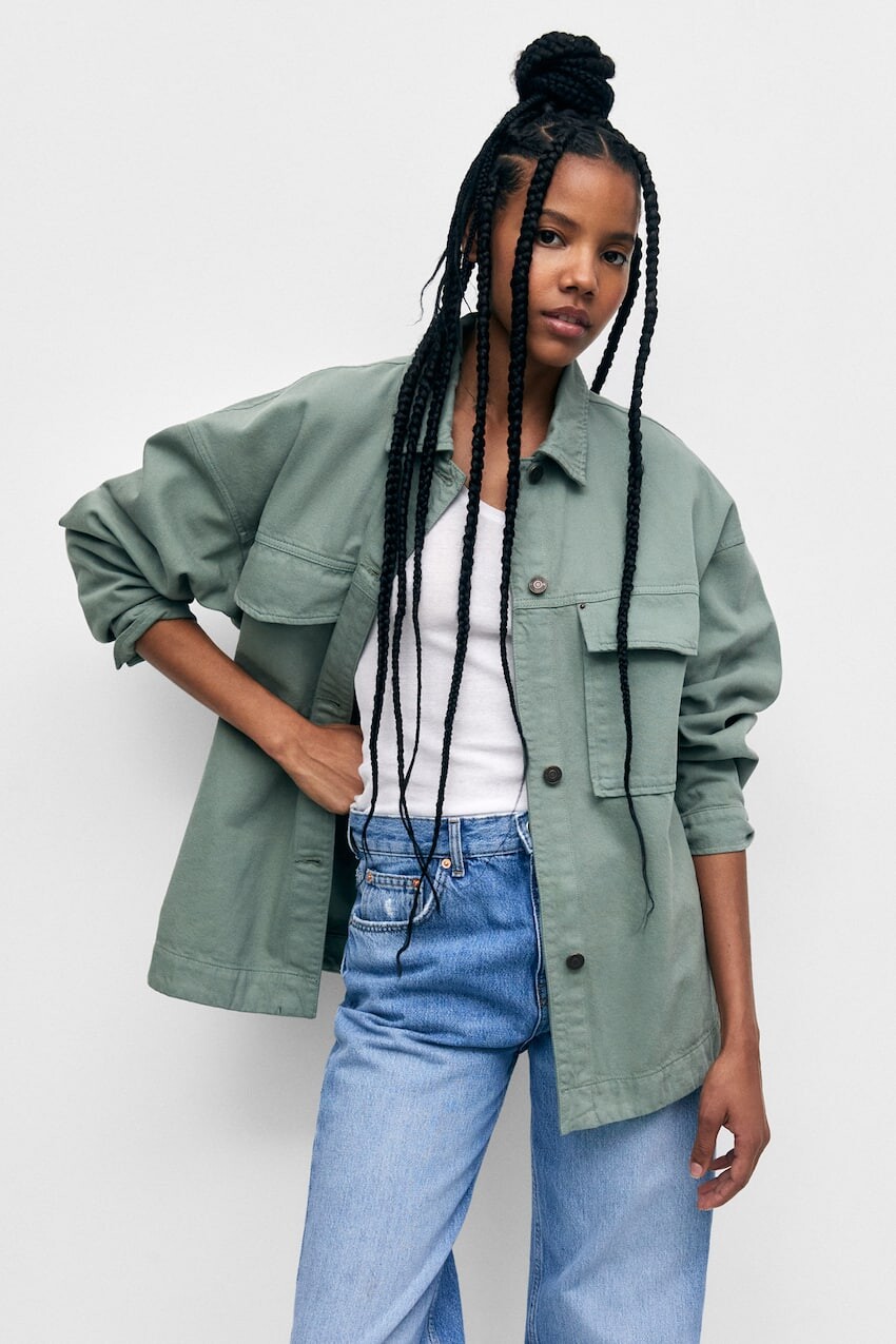 

Базовая верхняя рубашка из хлопка Pull&Bear, зеленый