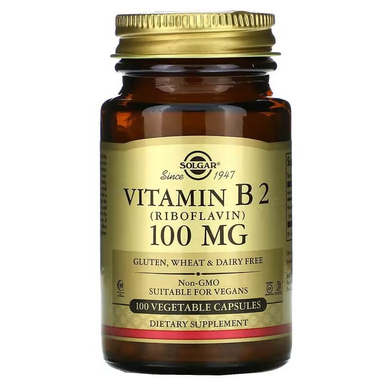 Витамин B2 Solgar, 100 мг, 100 капсул solgar витамин b2 рибофлавин 100 мг 100 вегетарианских капсул
