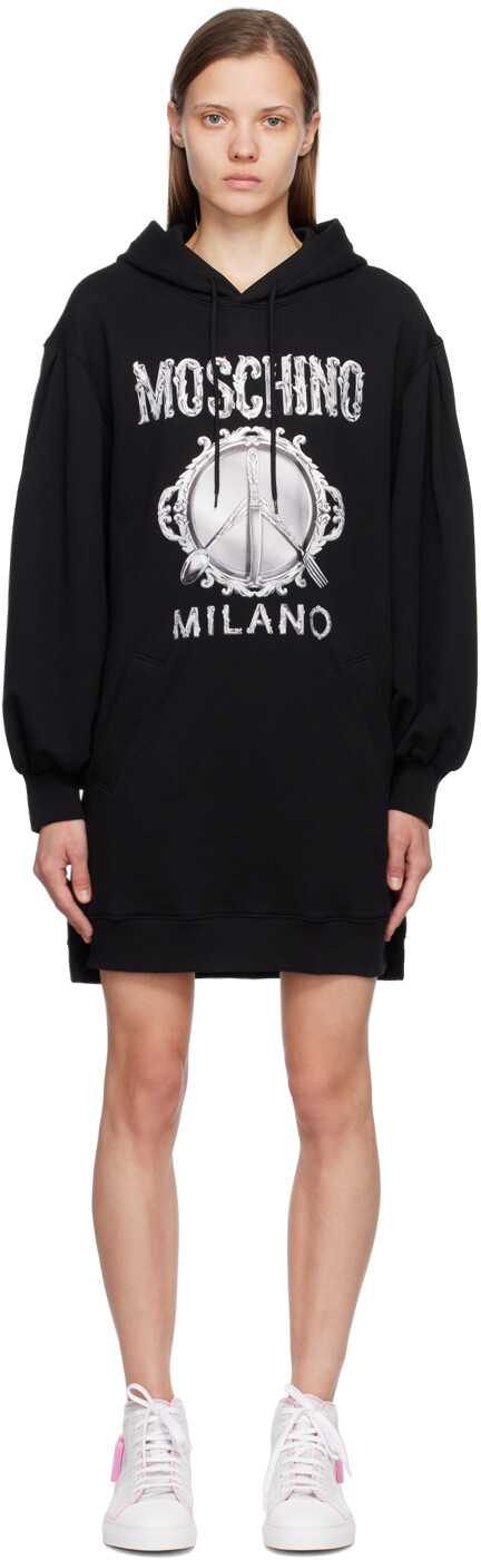 

Черное мини-платье с принтом Moschino