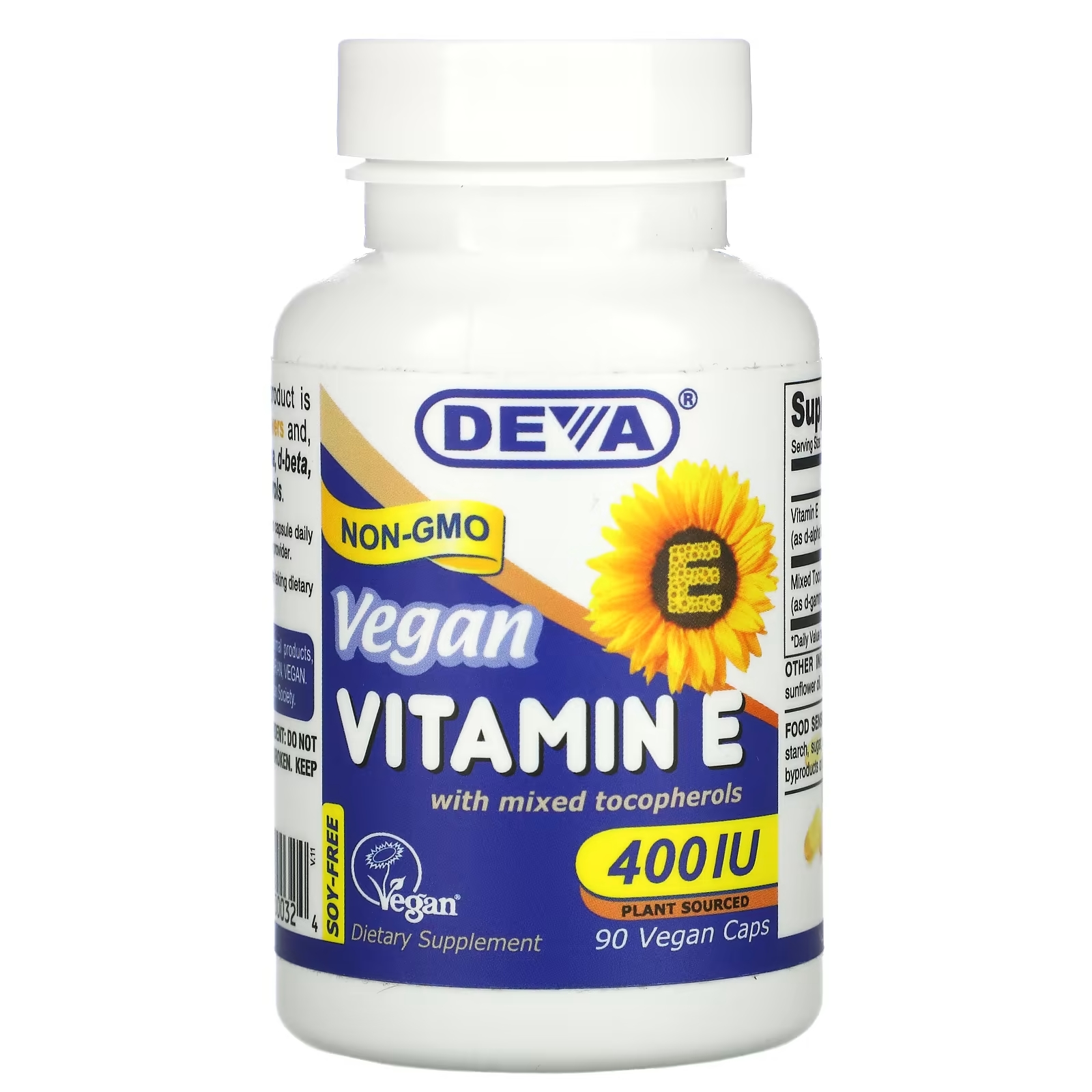 Deva Веганский витамин E со смешанными токоферолами без сои 400 МЕ, 90 веганских капсул deva веганский витамин e со смешанными токоферолами 400 ме 90 веганских капсул