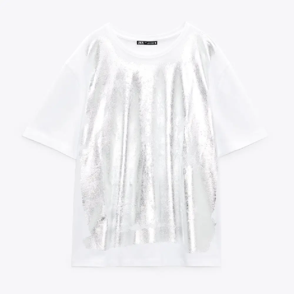

Футболка Zara Front Foil, белый/серебристый