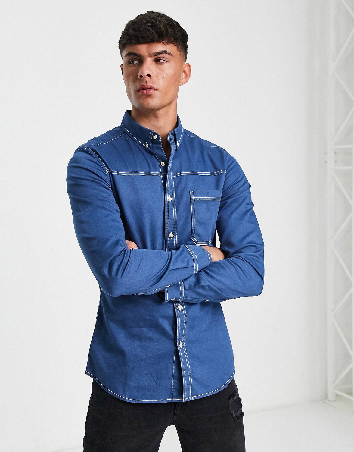 

Голубая джинсовая рубашка скинни ASOS DESIGN