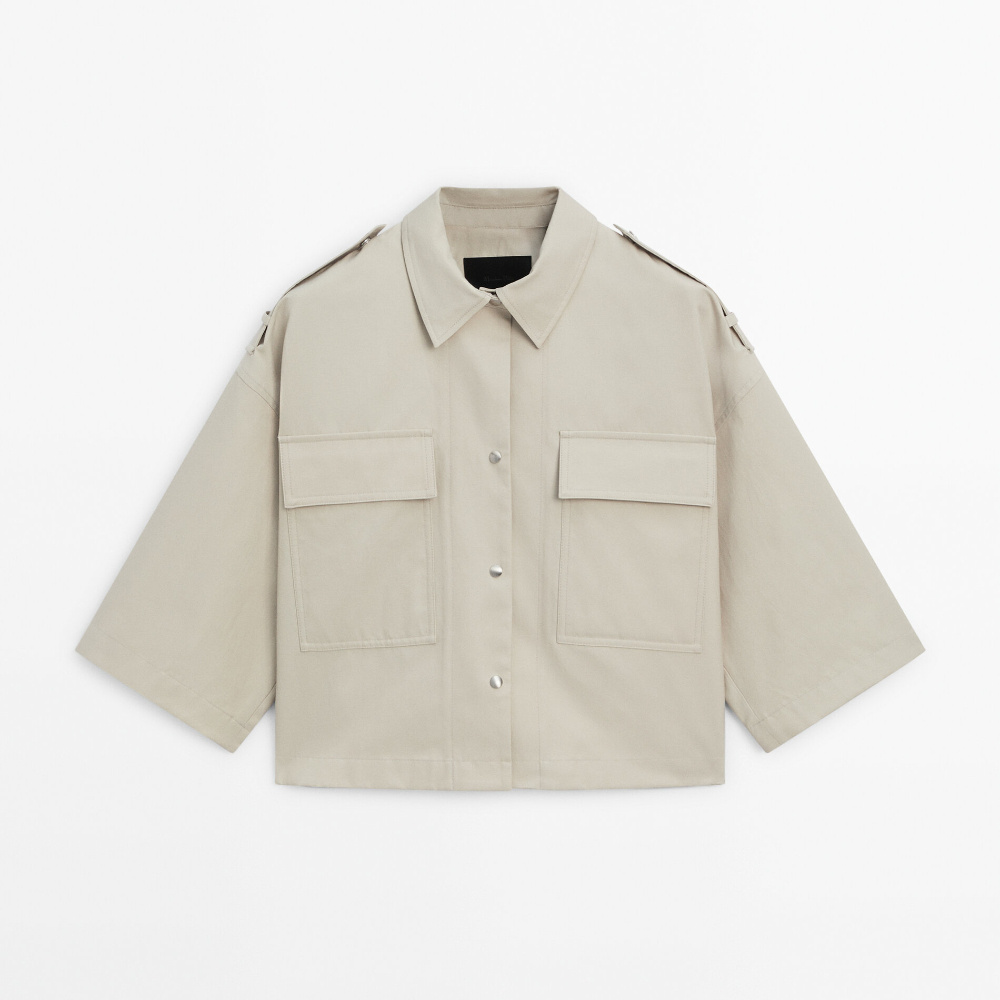 цена Рубашка Massimo Dutti Cropped With Pockets, кремовый