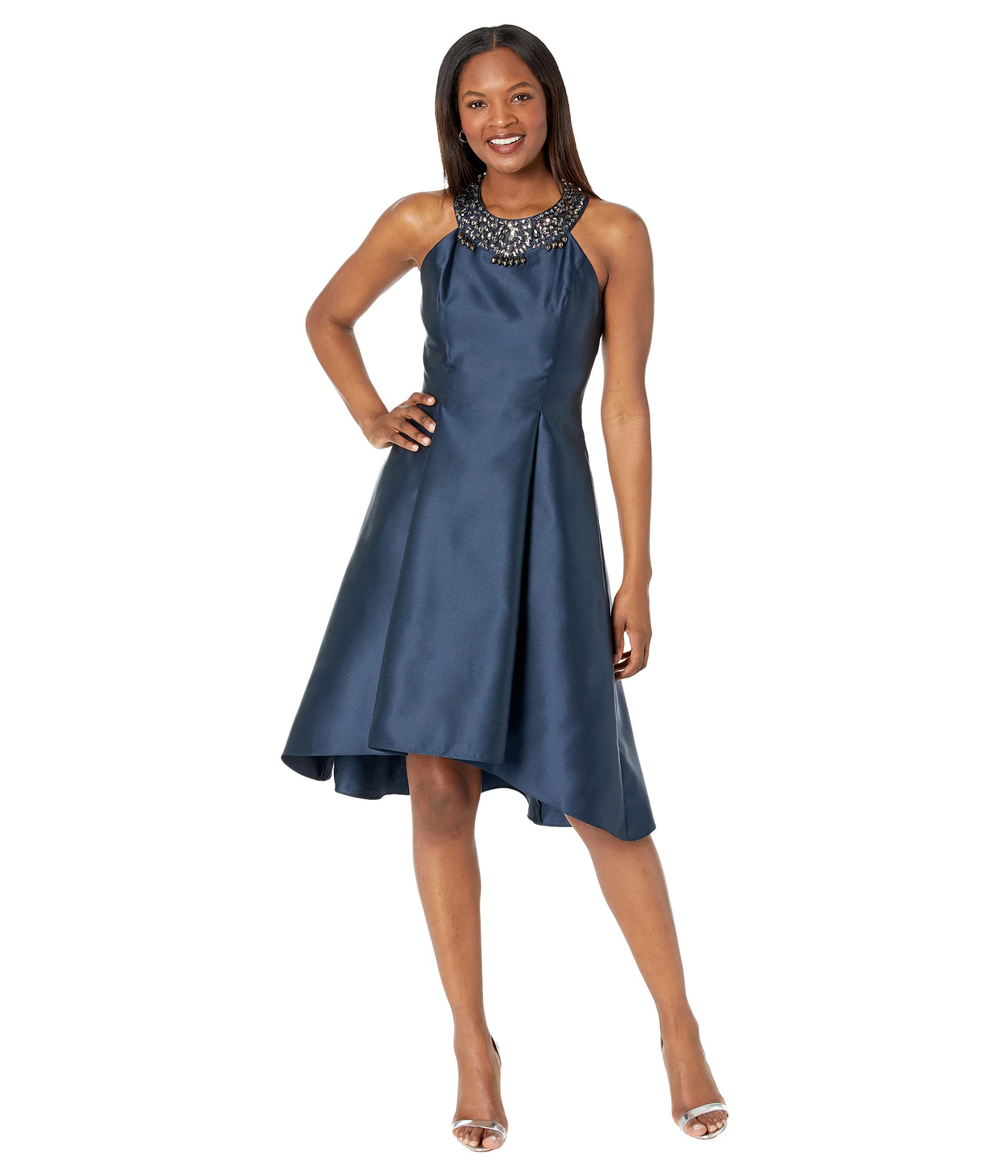 Adrianna Papell Stretch Mikado Party Dress with Beaded