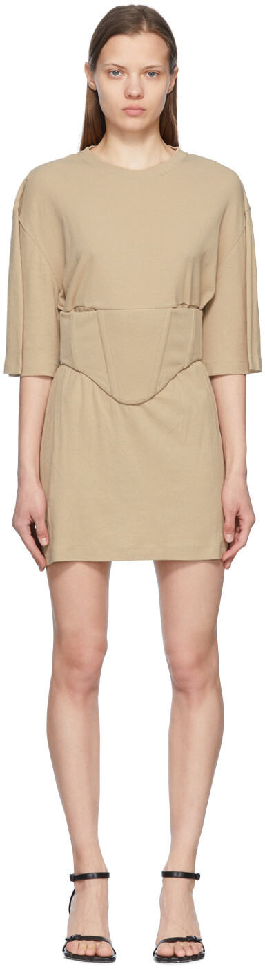 

Коричневое хлопковое мини-платье Dion Lee, Коричневый