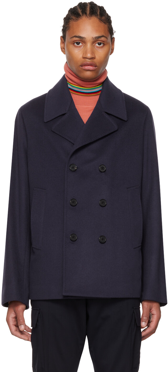 

Темно-синее двубортное бушлатное пальто Paul Smith