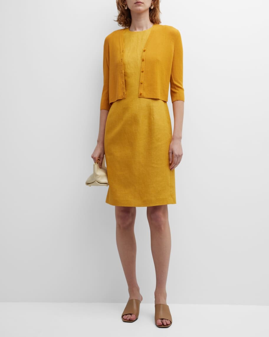 

Льняное платье миди без рукавов с отстрочкой Harpson Lafayette 148 New York