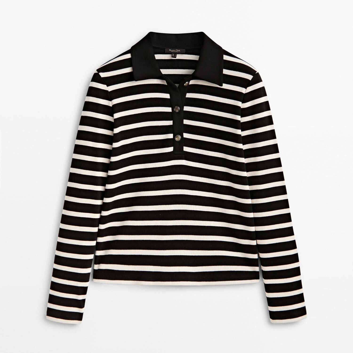 

Лонгслив Massimo Dutti Striped Cotton Polo, черный