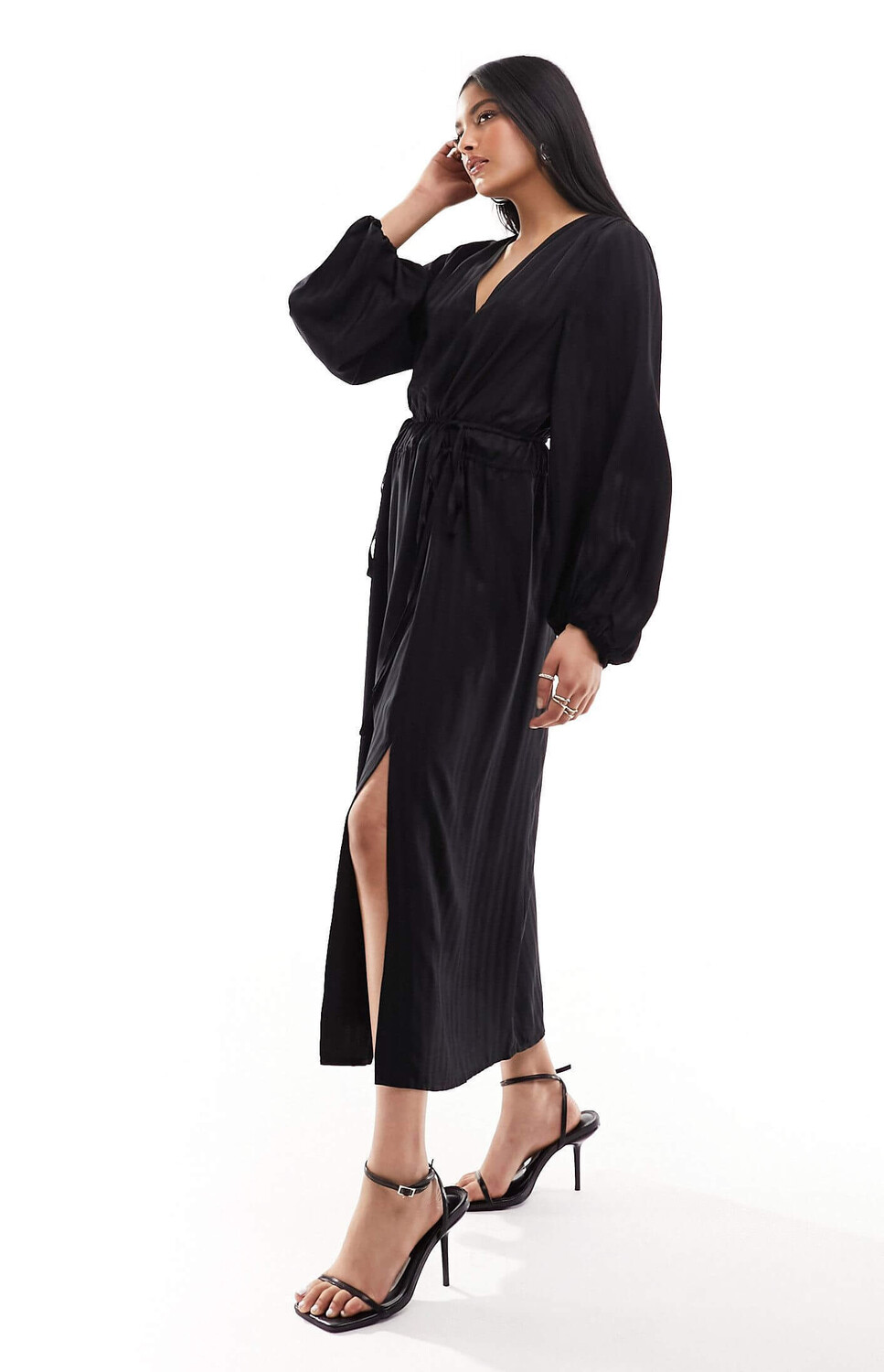 

Платье & Other Stories Ruched Midaxi With Volume Sleeves, черный