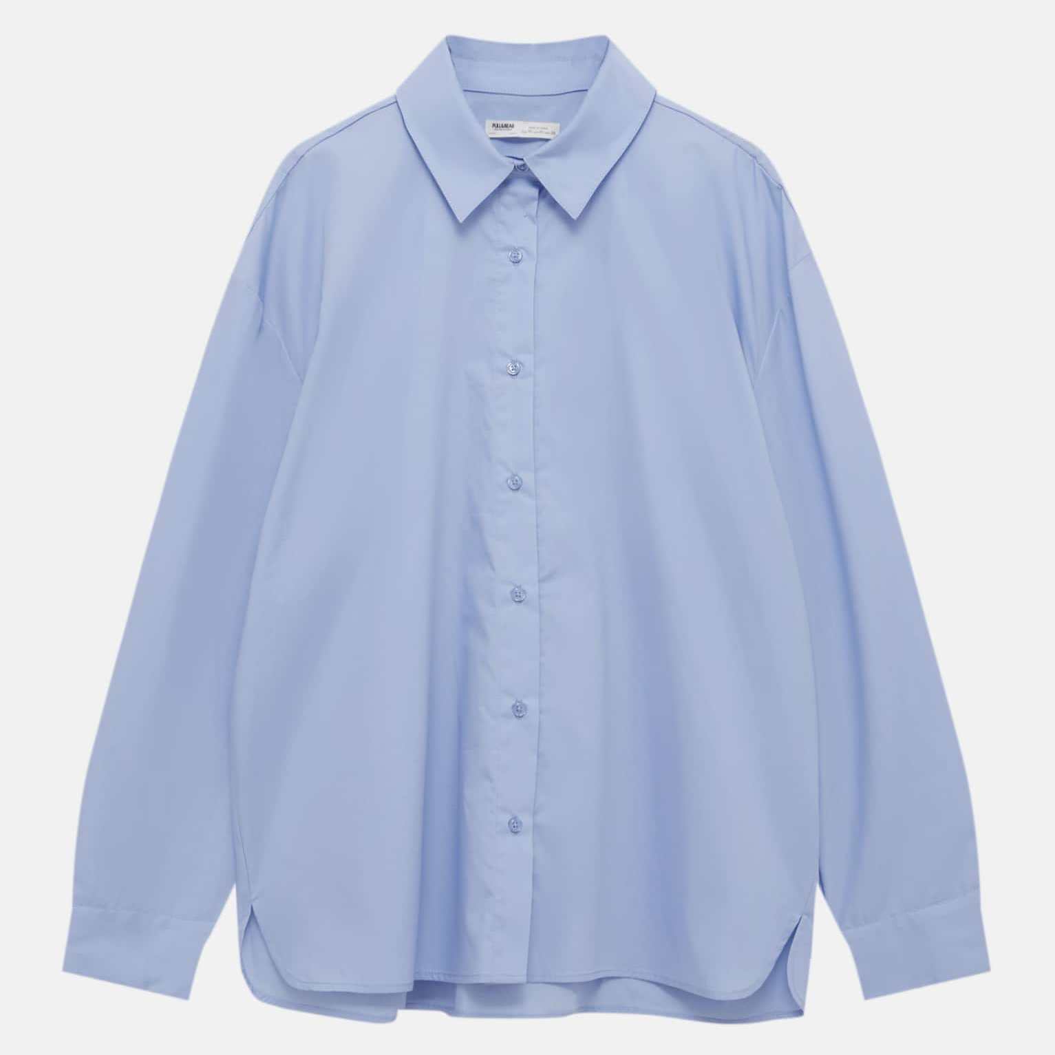 Рубашка Pull&Bear Basic Poplin, светло-голубой цена и фото