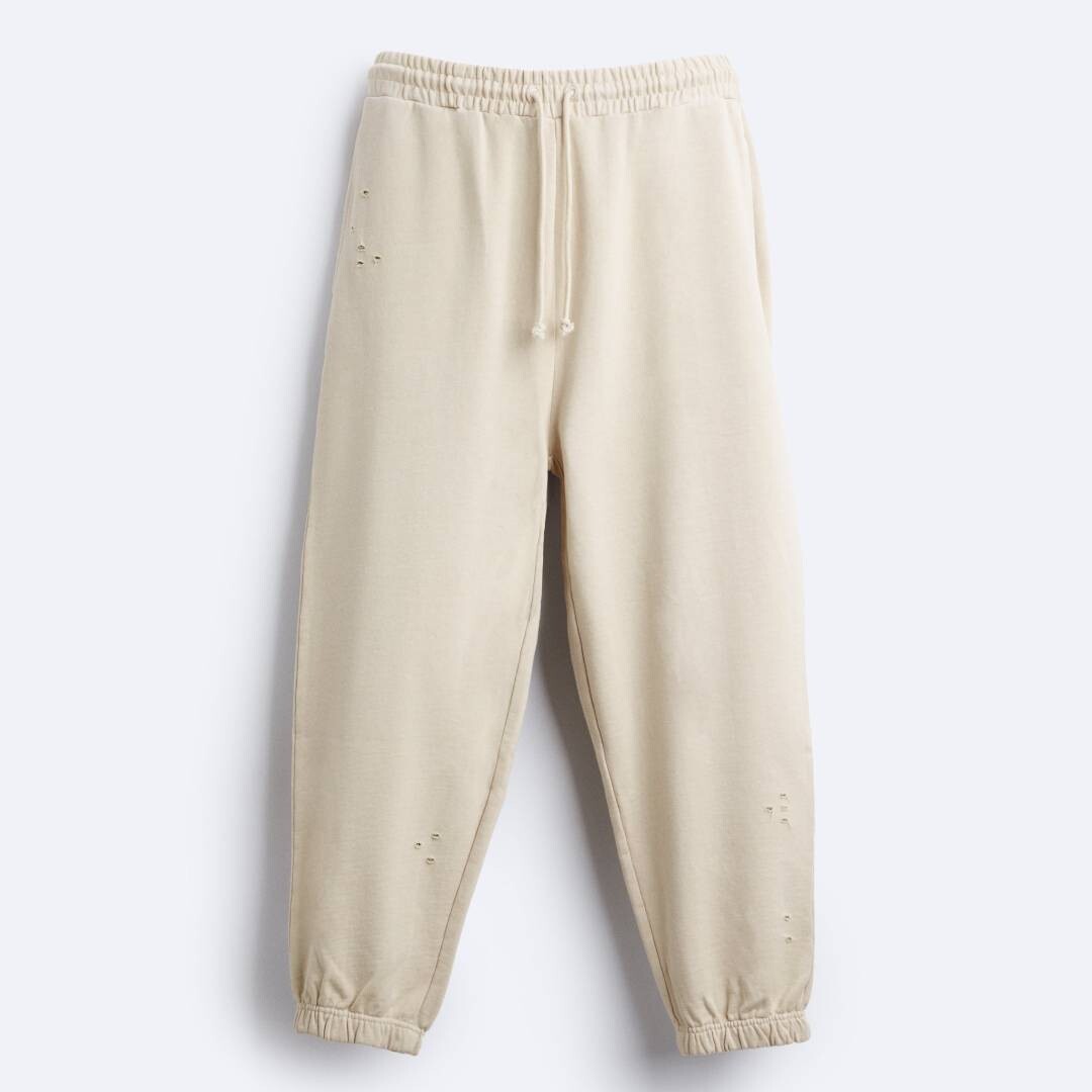 

Брюки-джоггеры Zara Faded With Rips, бежевый