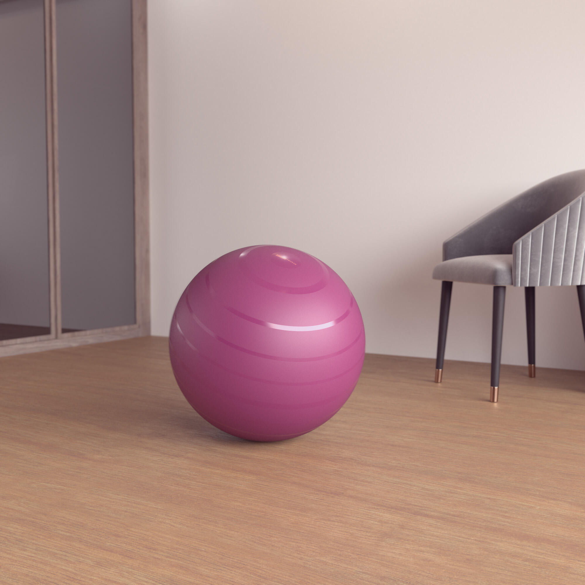 Мяч для фитнеса прочный размер 1/55 см бордовый DOMYOS, фиолетовый/сливовый/светло-розовый мороз д о шпагат дома растяжка фитнес