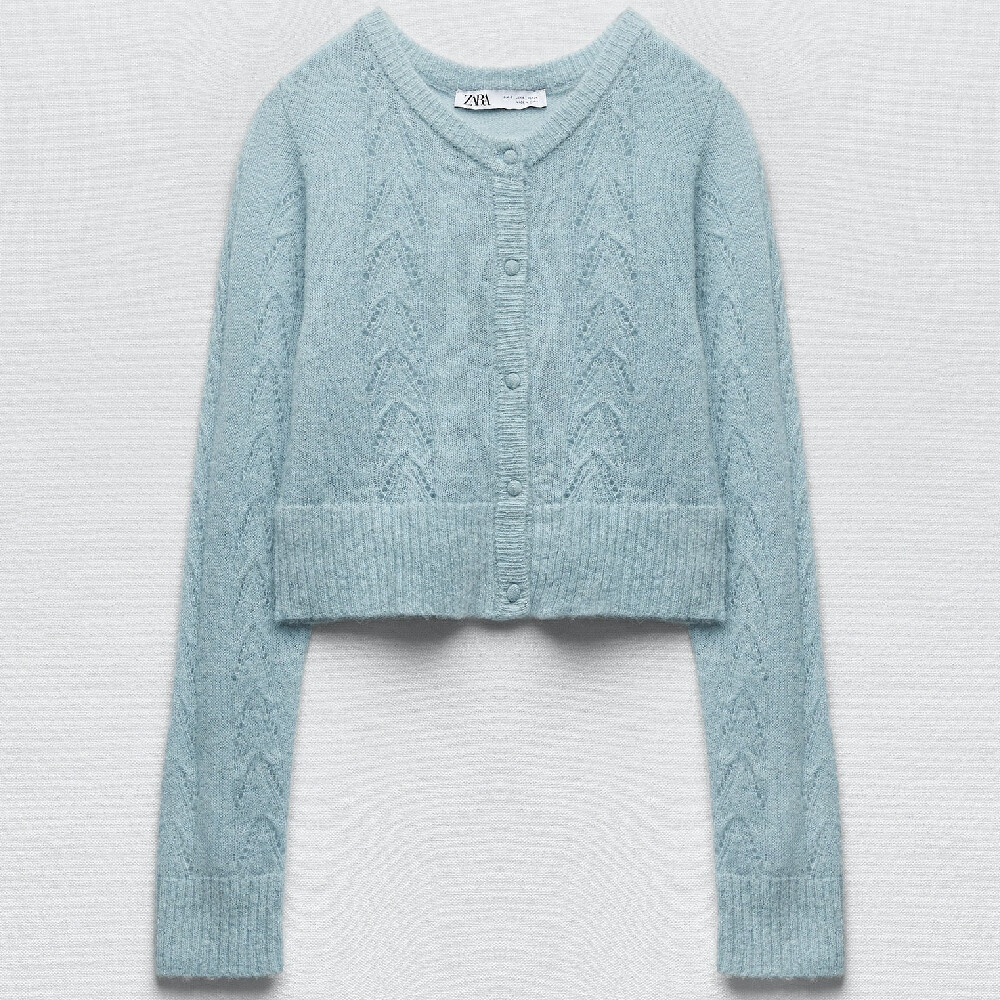 

Кардиган Zara Pointelle Knit, небесно-голубой