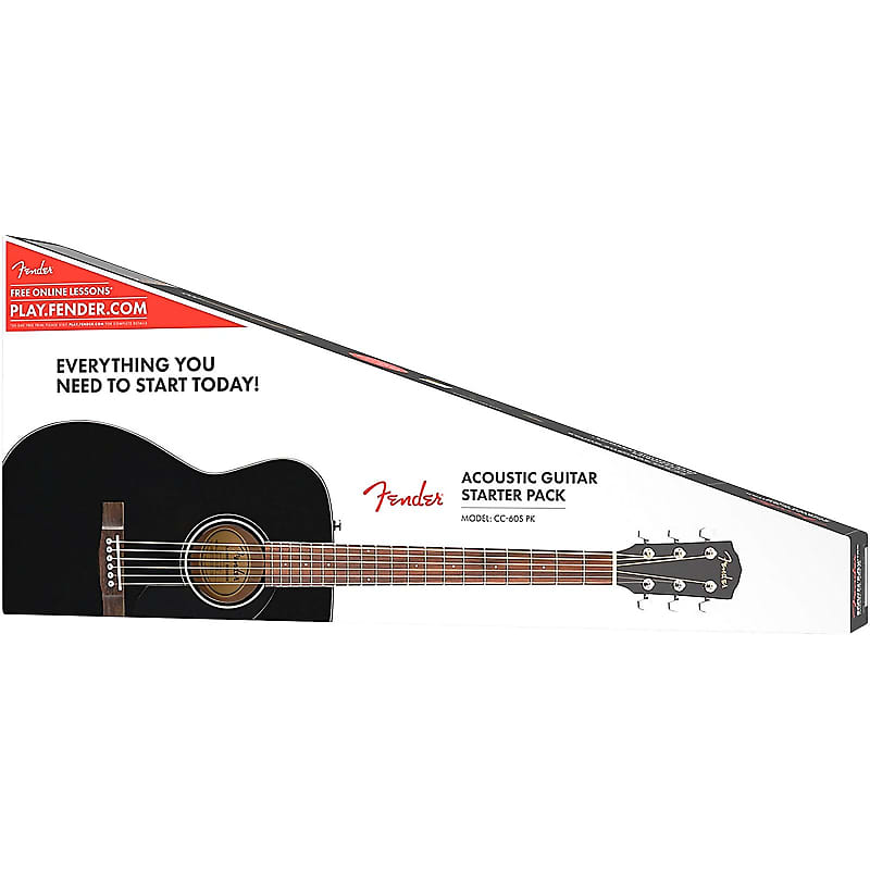 

Акустическая гитара Fender CC-60S Concert Acoustic Guitar Pack V2 Black - Guitar Gig Bag Strings & Strap