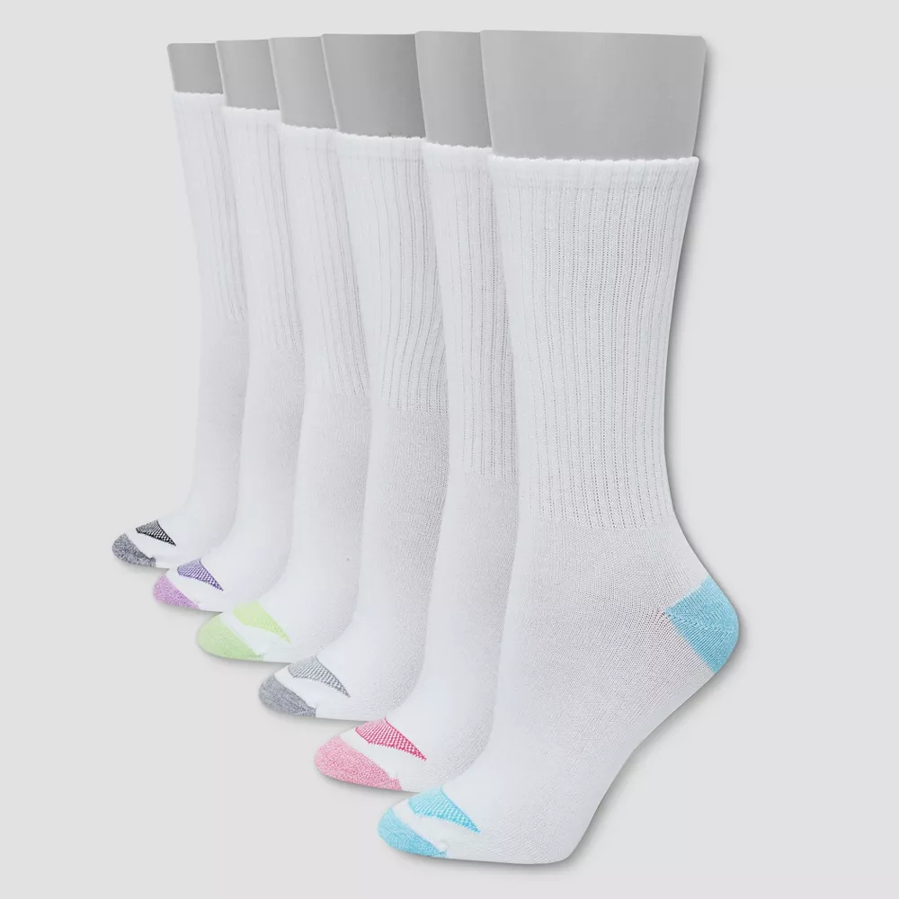 

Носки женские Hanes Premium Cool Comfort Lightweight Crew Socks 6 пар, цвет White/Blue
