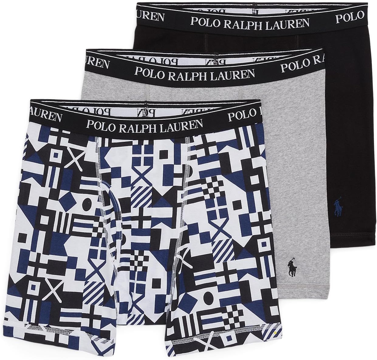 Комплект из 3 трусов-боксеров классического кроя Polo Ralph Lauren, цвет Signal Flags Print/Andover Heather/Polo Black