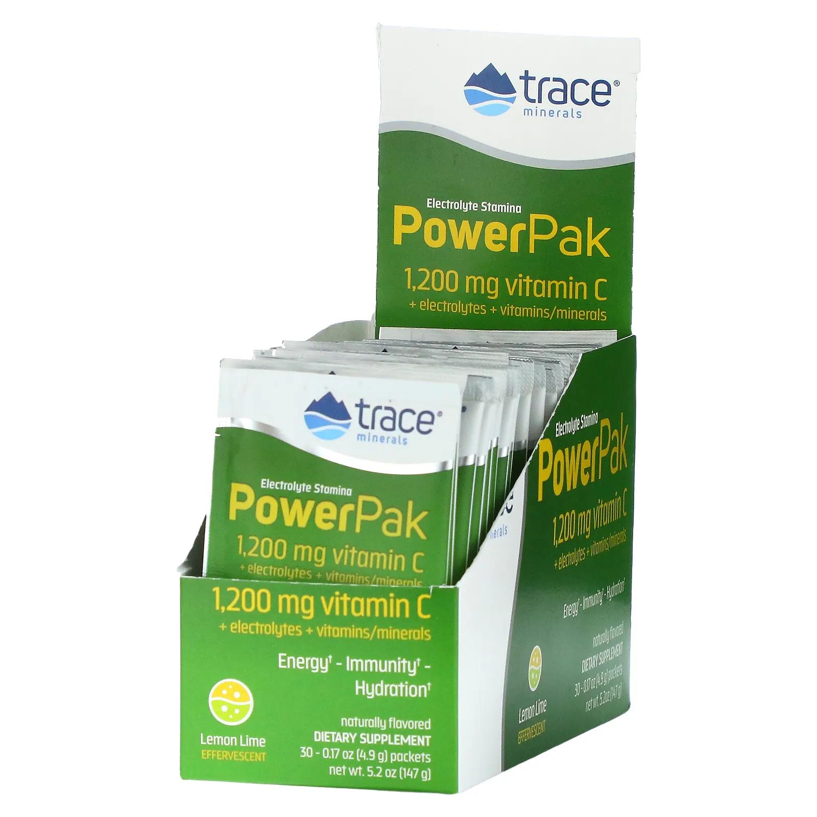 Trace Minerals Research Electrolyte Stamina Power Pak вкус лимон-лайм 30 пакетиков по 4.9 г каждый