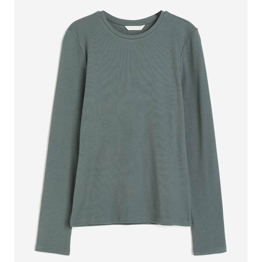 

Топ в рубчик с длинными рукавами H&M, темно-зеленый