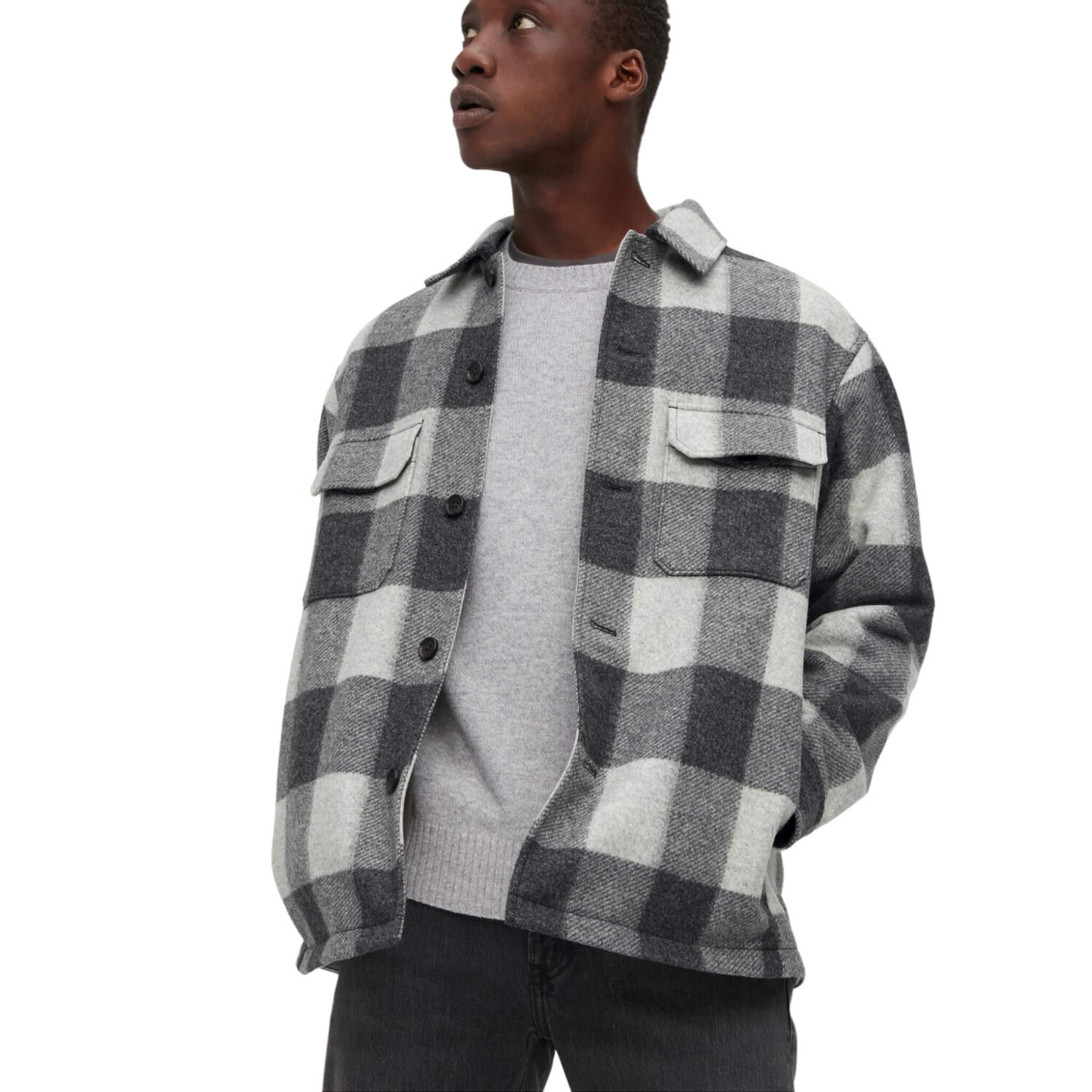 

Рубашка Uniqlo Checked Overshirt, серый