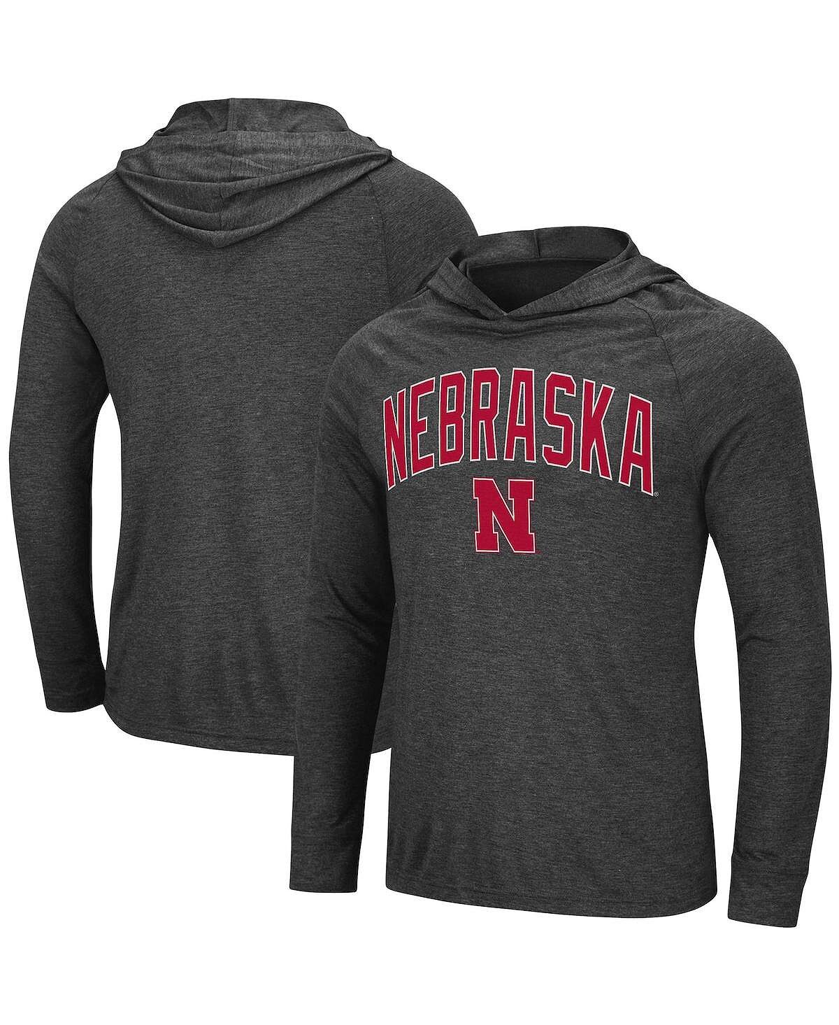 

Мужская меланжевая черная футболка с капюшоном nebraska huskers big and tall wingman raglan Colosseum, мульти