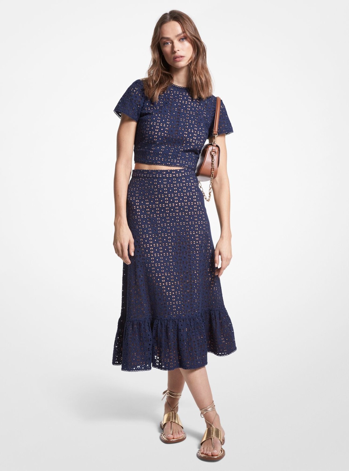 

Юбка миди Michael Michael Kors Cotton Eyelet, синий