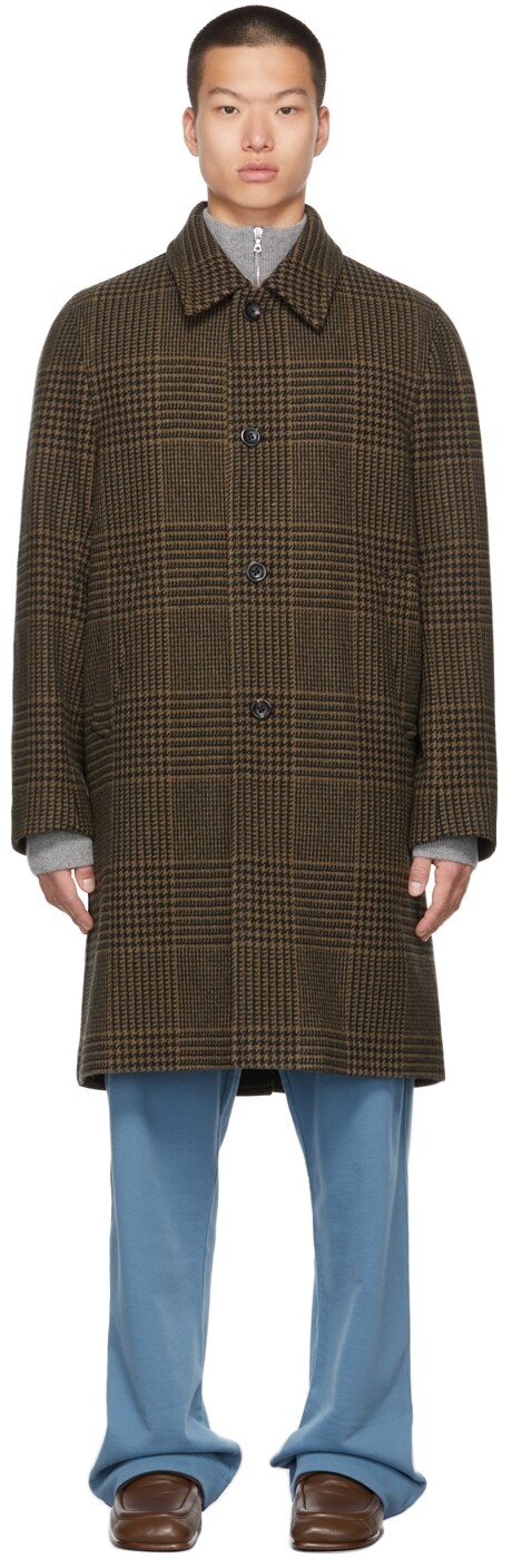 

Шерстяное пальто цвета хаки в клетку Dries Van Noten
